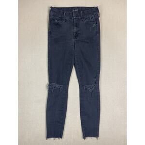 Mother Jeans‎ Womens 24 Black The Looker Ankle Fray Distressed Stretch Mid Rise